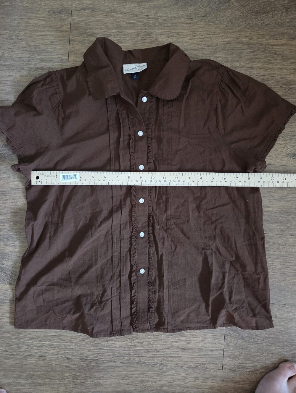 Universal Thread Brown Button-Up Ruffle-Front Blouse - Picture 3 of 6
